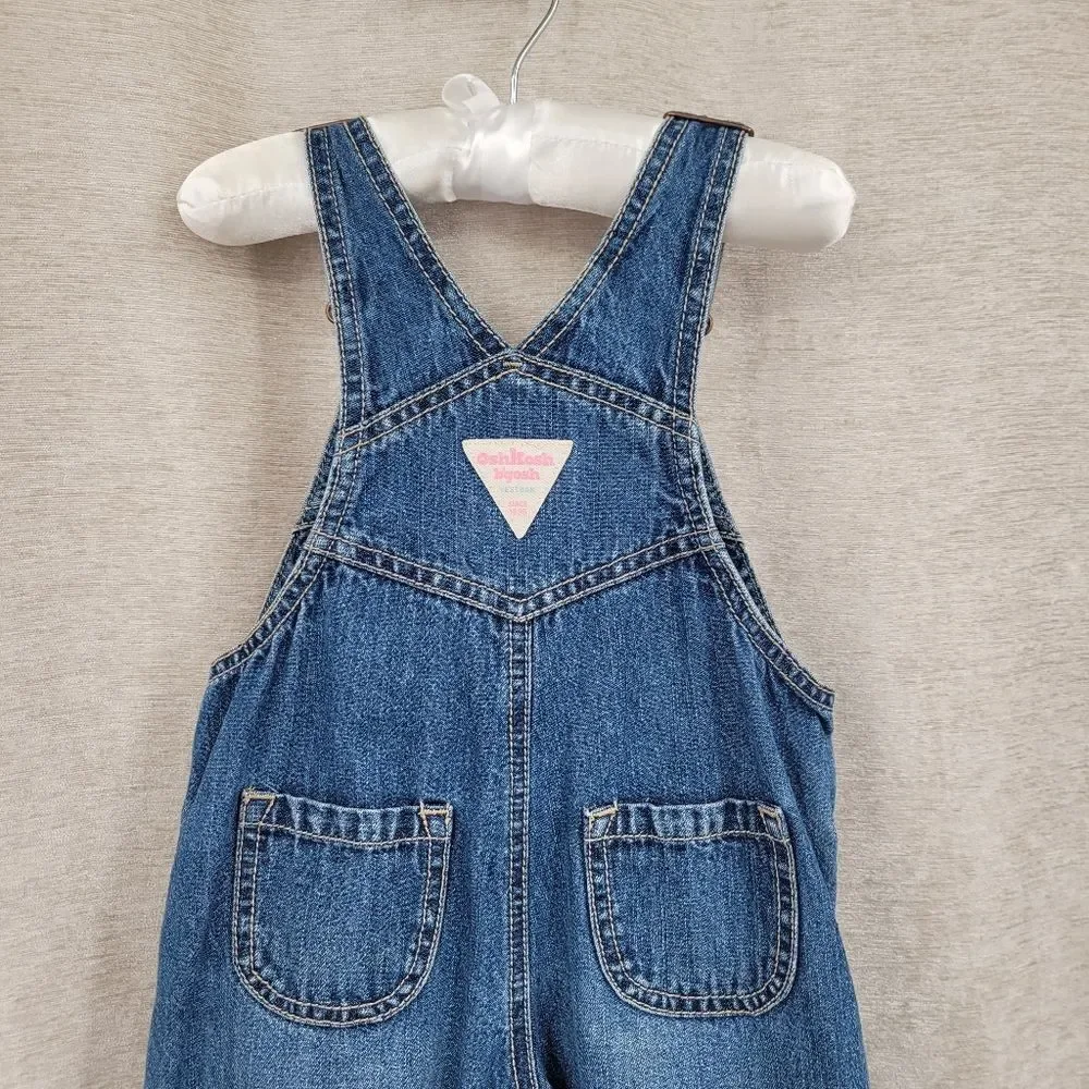 Oshkosh Vestbak Denim Blue Jean Kids Overalls Girls Pink Accents Size 2T